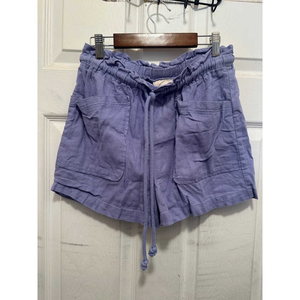 Lavender Linen Blend Paperbag Waist Shorts Purple Small Beach Vacation
